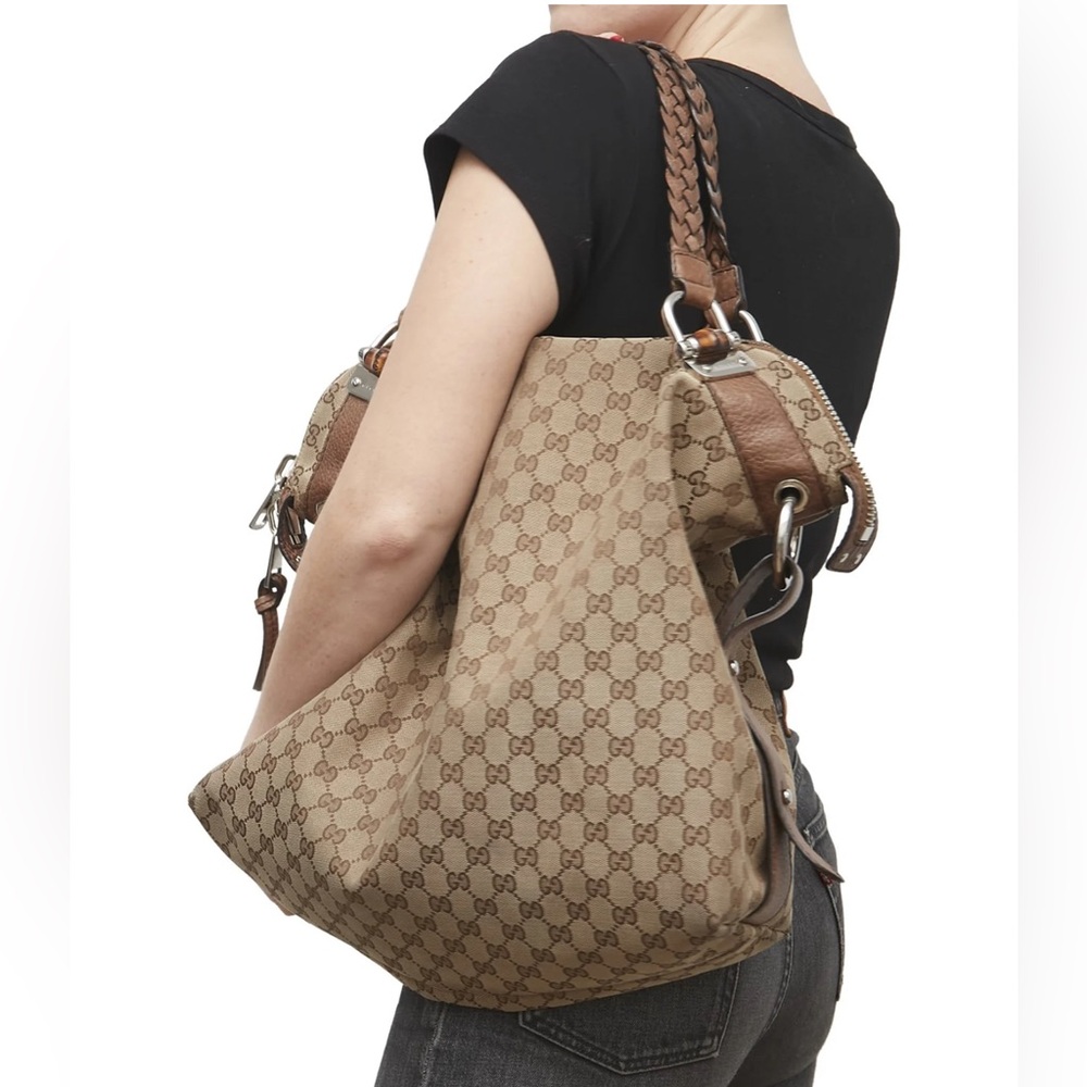 Gucci Pelham Canvas Bamboo Bar Tote  Monogram